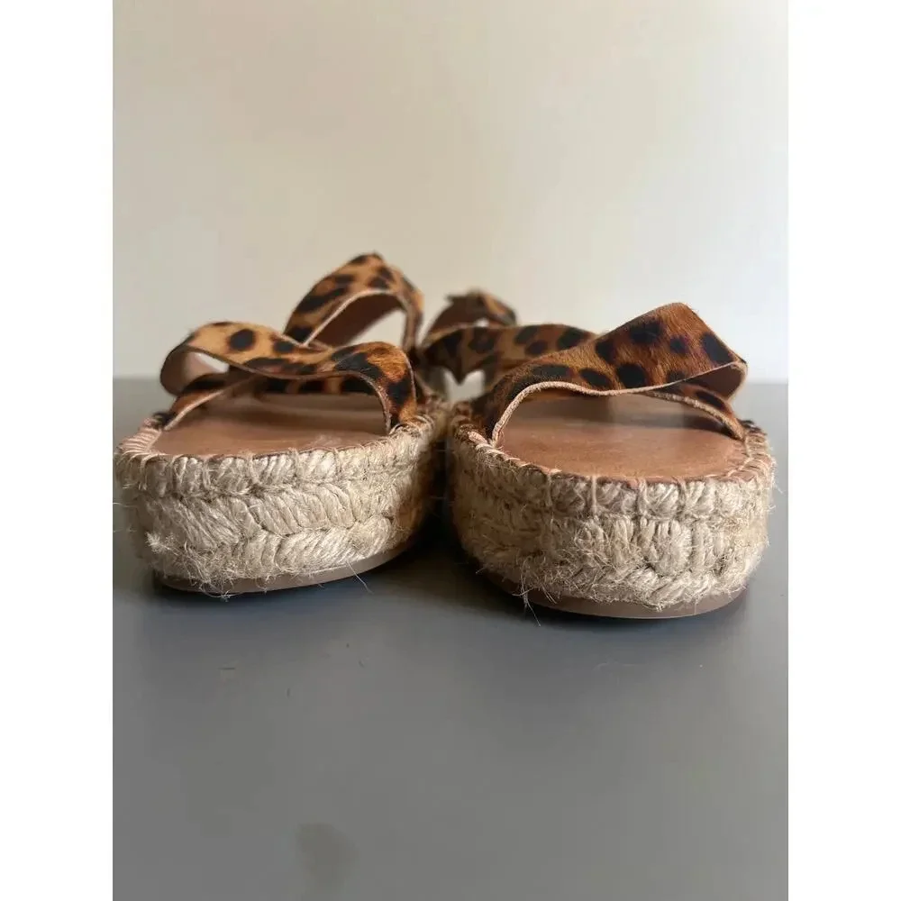 Madewell Espadrille Sandals 8‎ Brown Leopard Calf Hair Platform AM193 Boho Chic